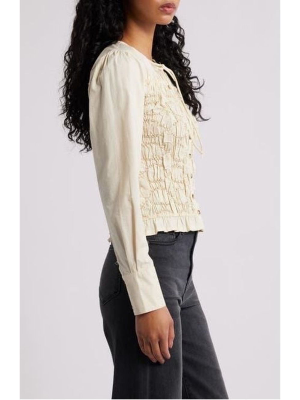 Damson Madder Natural Elliana Smocked Organic Cotton Cardigan - Picture 3 of 10